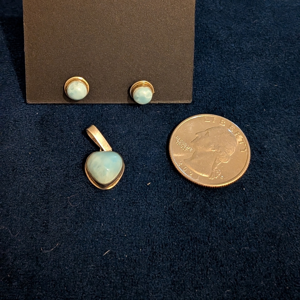 Larimar Sterling Silver Heart Pendant and Earring Set